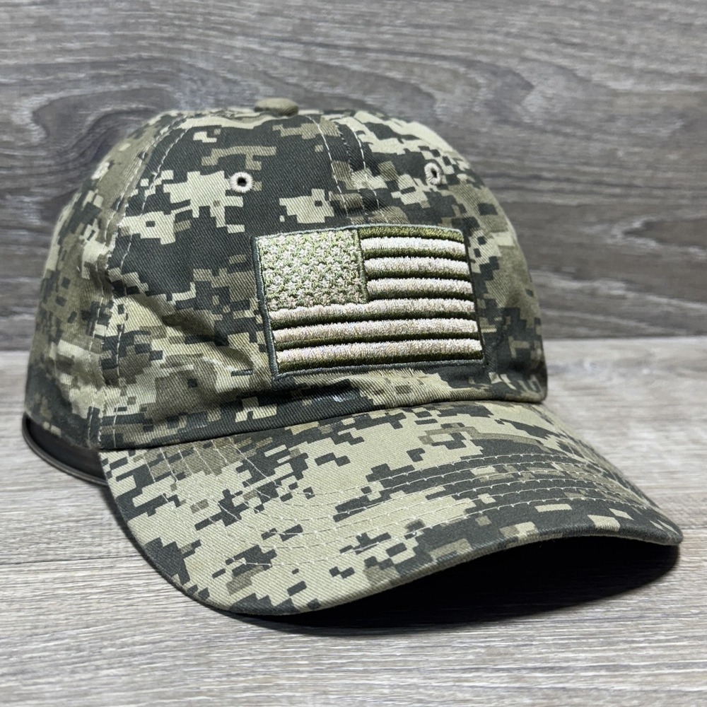 American Flag Hat Cap Strap Back Green Camo Digital USA Patch Embroidered Mens